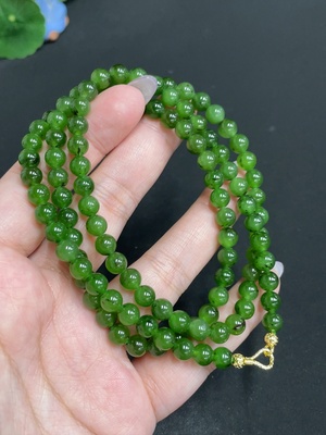 H33862599 Hetian Jade Bead Necklace, Approx. 6mm, Total Weight About 41g, Non-Gold