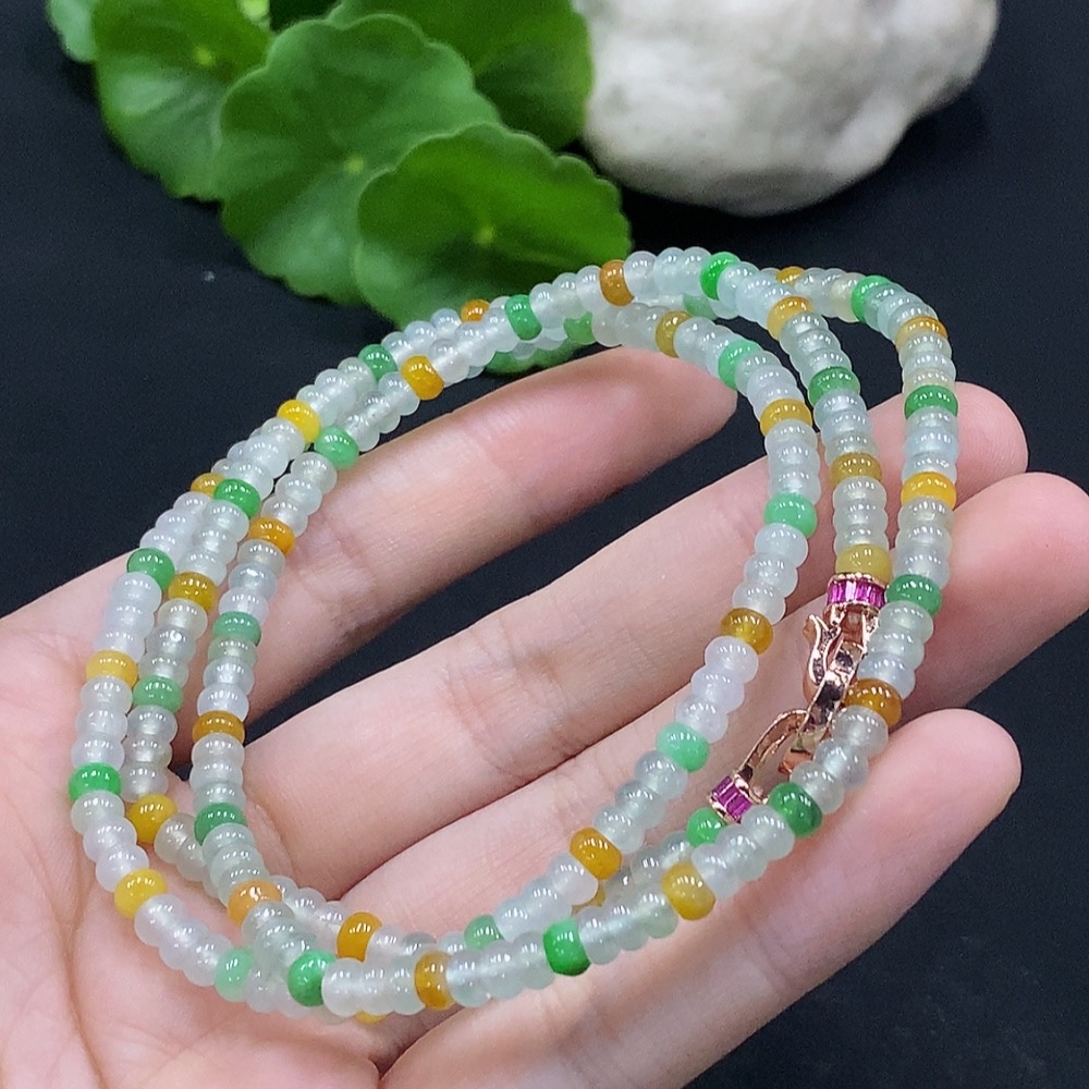 F33927305 Jadeite Beaded Necklace Approx. 4.3mm Total Weight Approx. 26.14g Yellow Beads Color Origin Undetermined Non-Gold Inlaid
