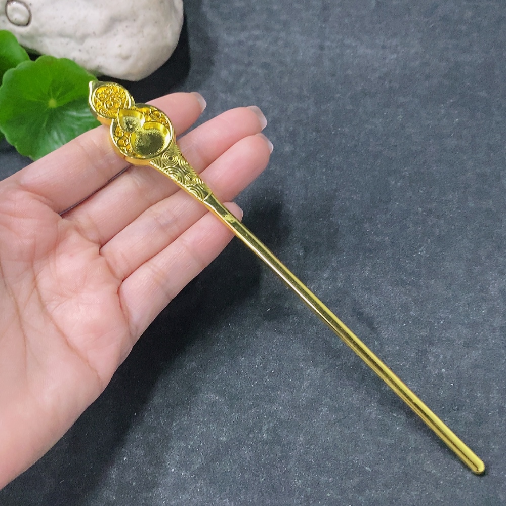 F34075895 Jadeite Inlaid Hairpin Non-gold Total Weight Approx. 22.22g