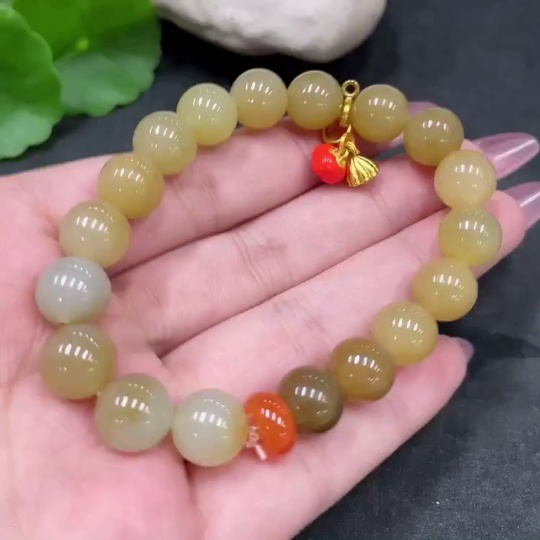 H33924967 Hetian Jade Bracelet, Beads Not Hetian Jade, Approx. 9.8mm, Total Weight Approx. 30.3g, Non-Gold