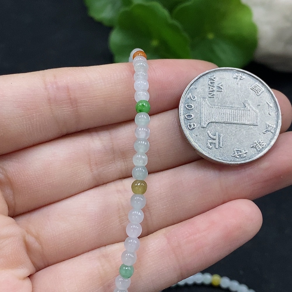 F35089933 Jadeite bead necklace, approximately 3.4mm, total weight about 11.06g, non-gold inlaid