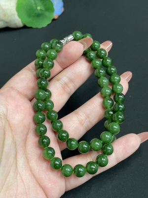 H35100071 Hetian Jade Jasper Bead Necklace, approx. 7.7 mm, total weight approx. 44.6g
