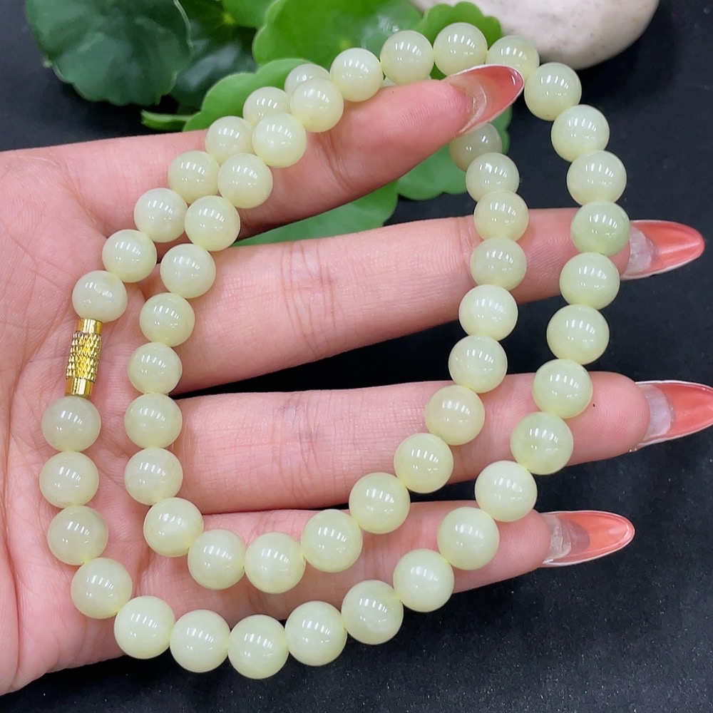 H35084610 Hetian Jade Bead Necklace Non-Gold Beads Approx. 7.8mm Total Weight Approx. 43.2g