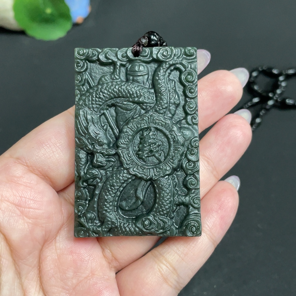 H33847703 Hetian Jade Pendant, Guan Gong, Total Weight Approx. 73g (including chain, chain not Hetian Jade)