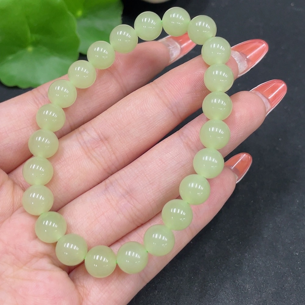 H35084496 Hetian Jade Bracelet, approx. 7.8mm beads, total weight approx. 18.4g