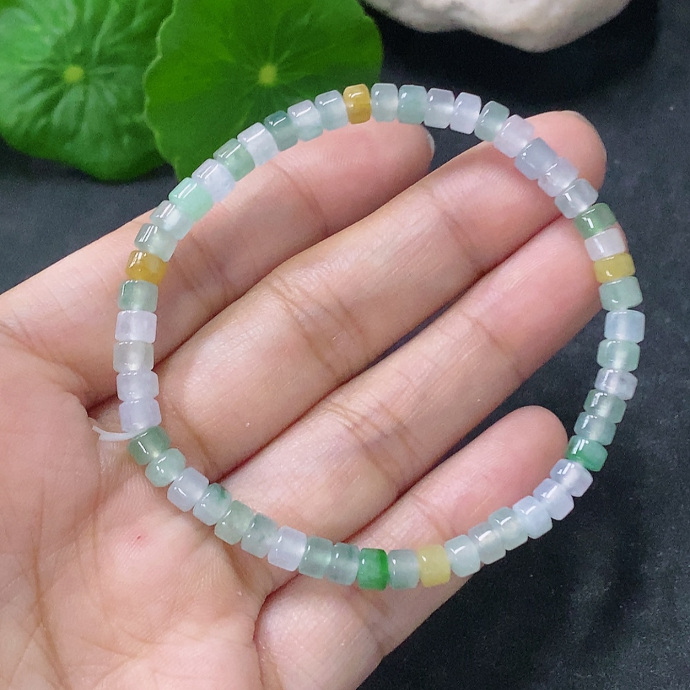 F34954047 Jadeite Beads Bracelet Approx. 4.5mm Total Weight Approx. 7.56g Yellow Beads Color Origin Undetermined