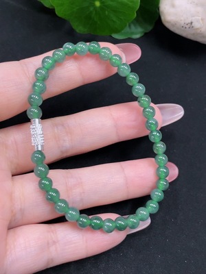 F34032410 Jadeite Bracelet Approx. 5mm Beads Total Weight Approx. 8.2g (Non-Gold Inlaid)