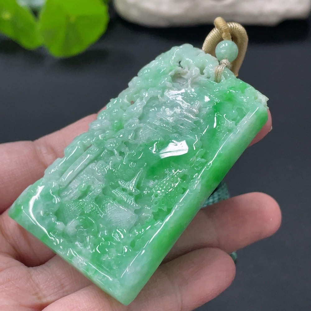 F31688565 Jadeite Landscape Pendant with Cord, Total Weight Approx. 46.1g