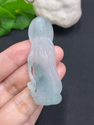 F35126128 Jadeite Rough Guanyin Pendant Total Weight Approx.10.6g