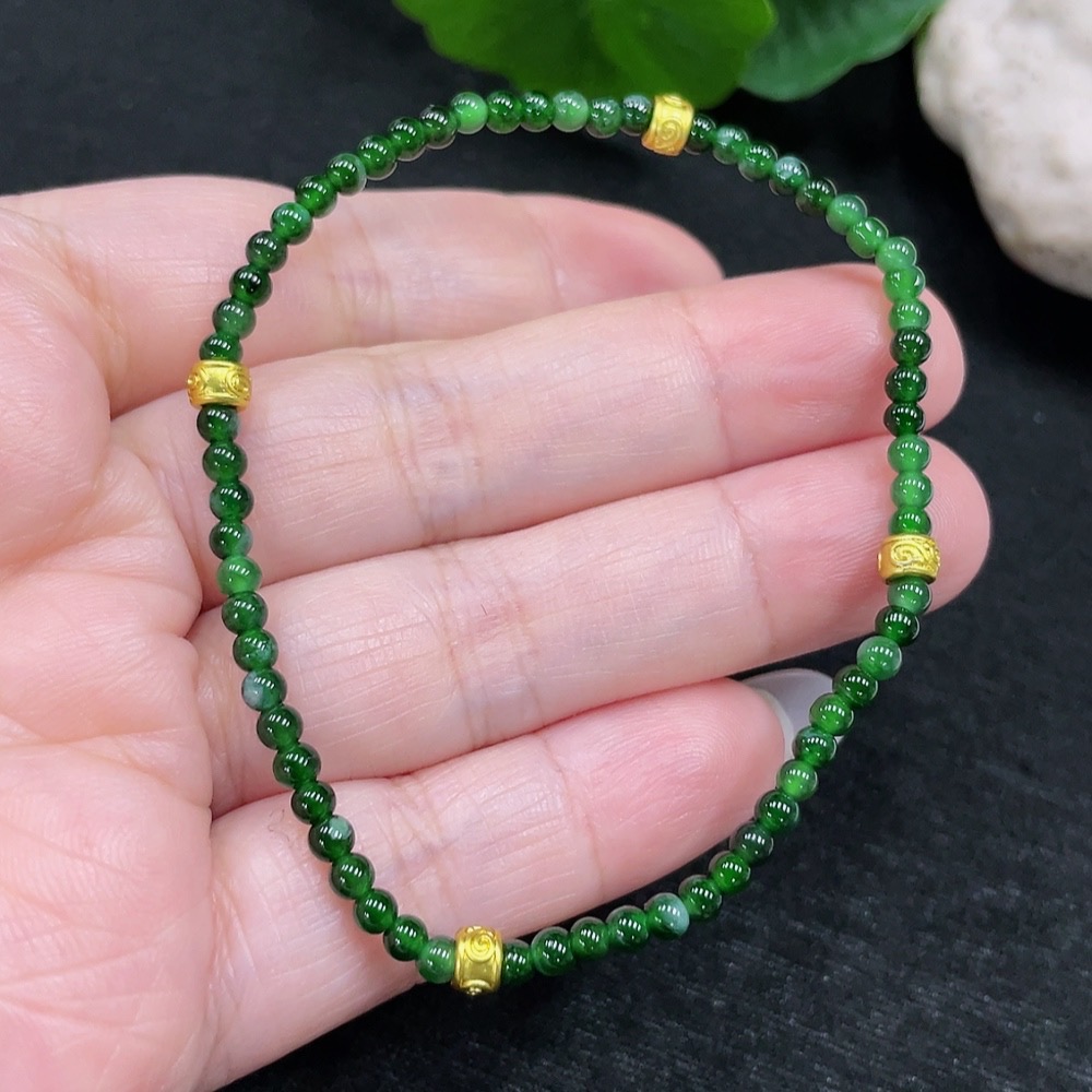 F32734806 Jadeite Beads Bracelet Approx. 3mm Total Weight Approx. 3.5g Non-Gold-Inlaid