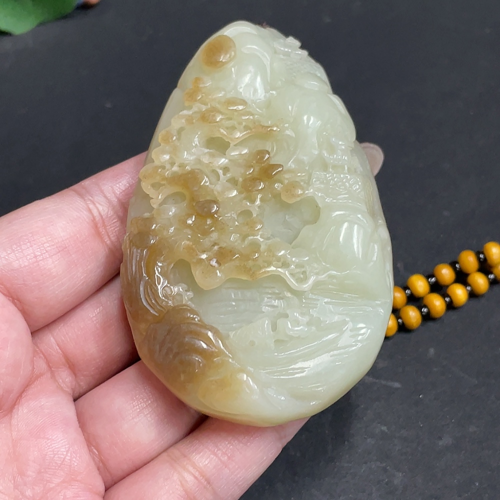 H30464005 Hetian Jade Pendant Landscape Total Weight Approx. [including chain] 119.2g