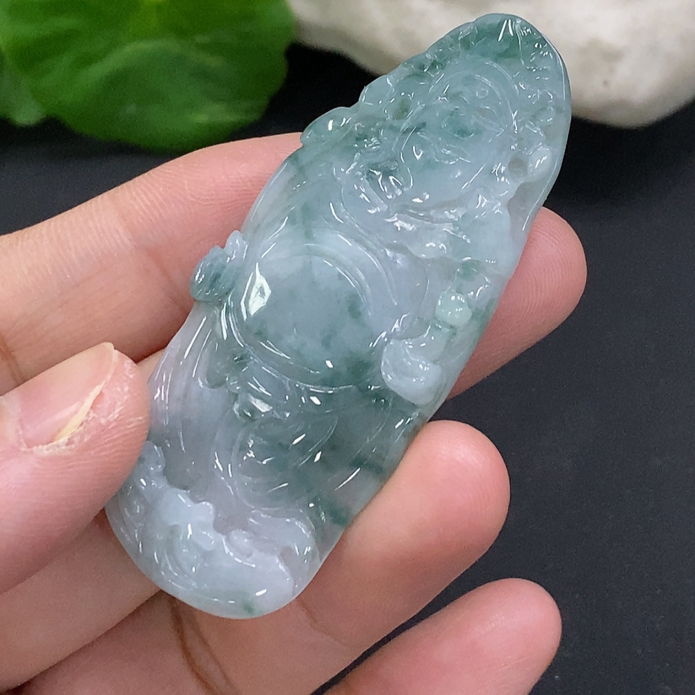 F33856600 Jadeite God of Wealth Pendant, Total Weight Approximately 16g