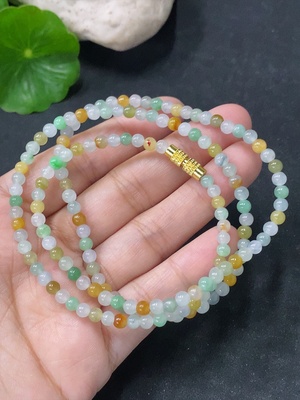 F33887364 Jadeite Bead Necklace Approx. 3.8mm Non-Gold Total Weight Approx. 14.33g Yellow Color Origin Undetermined