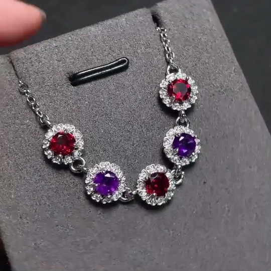 C29383947 Garnet Bracelet with Crystal, Non-Gold Setting, Total Weight Approx. 4.2g, Stone Size 4.5mm