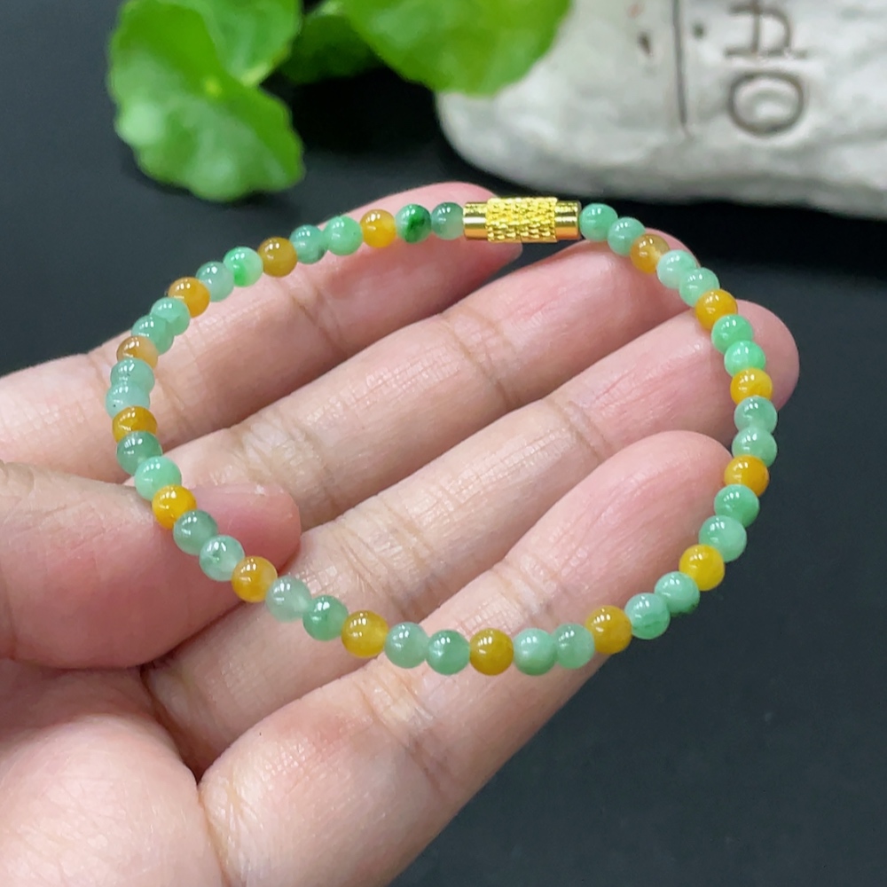 F35080810 Jadeite Bead Necklace 3.8mm approx Non-Gold Clasp Total Weight 4.88g approx