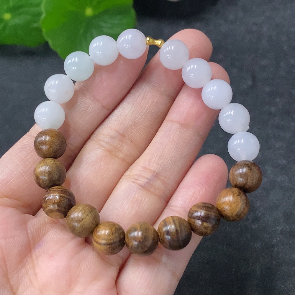 F32792137 Jadeite Bracelet Approximately 8mm Total Weight About 11.45g Non-A Bead 18k