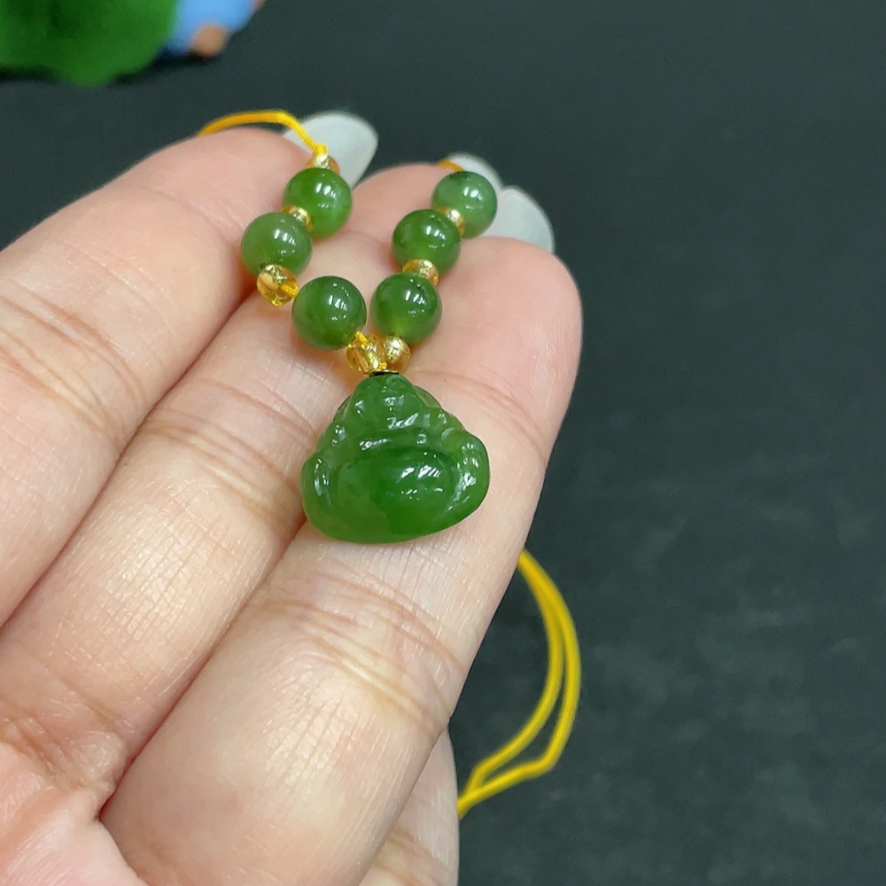 H27163017 Hetian Jade Pendant    Buddha    Total Weight (with rope): 3.8g    18K Bead Clasp