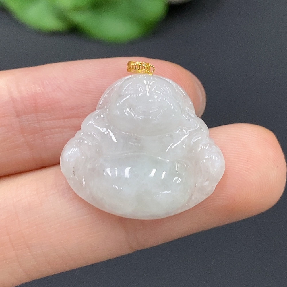 F17858657 Jadeite Buddha Pendant with 18K Gold Clasp, Total Weight 3.446g
