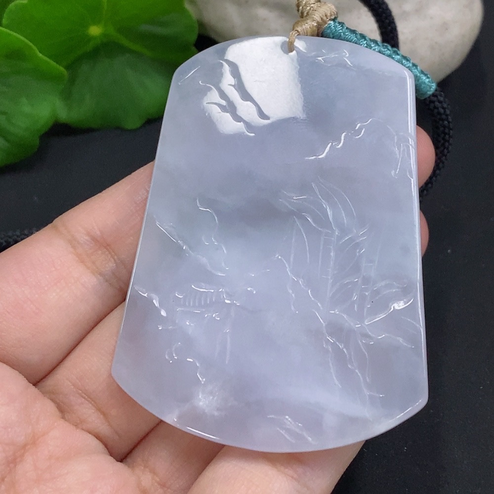 F35105904 Jadeite Landscape Pendant Hanging Ornament Total Weight Approx. 47.5g (Including Rope Weight)