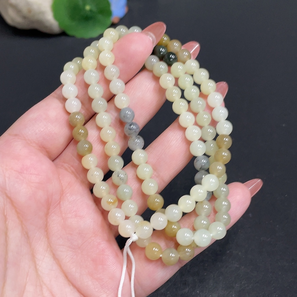 H34010349 Hetian Jade Bead Necklace, Approx. 5.9 mm, Total Weight About 36.8g