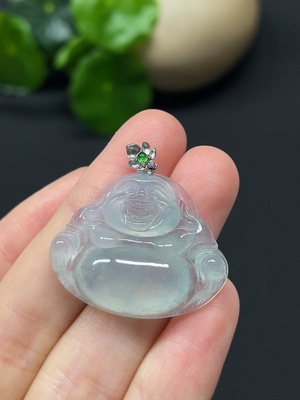 F41879912 翡翠佛公镶嵌挂件 18k 配镶钻石 货品总重量约6g