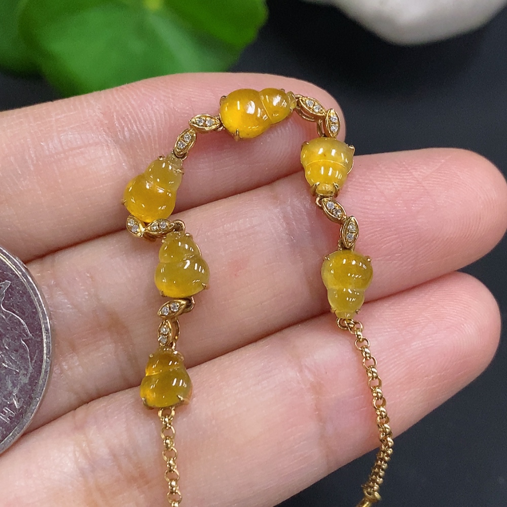 F27136142 Jadeite Gourd Inlaid Bracelet 18K Gold Total Weight Approx. 3.2g (Color Origin Undetermined)