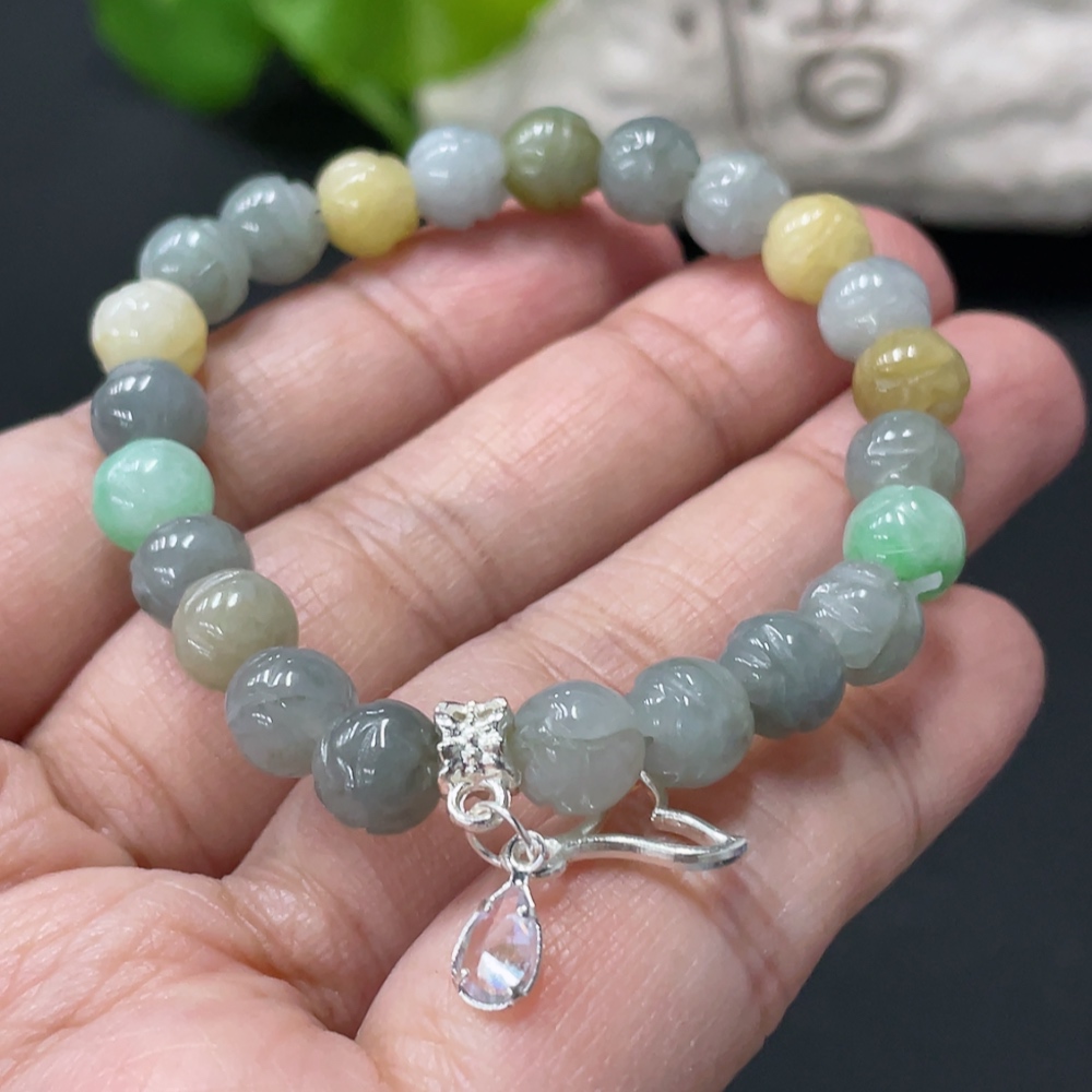 F34999444 Jadeite Bracelet Approx.7.1mm Total Weight Approx.13.6g Non-Gold Accessories Yellow Bead Color Origin Undetermined