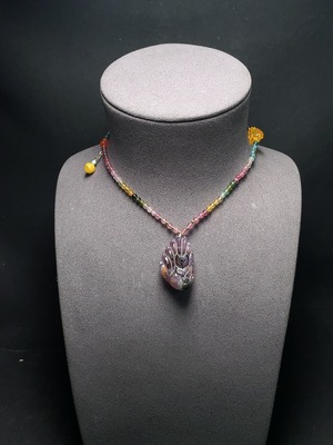 C34049104 Crystal Pendant with Southern Red Agate, Amber, Tourmaline, Visible Organic Matter, Non-Gold, Total Weight Approximately 21.7g