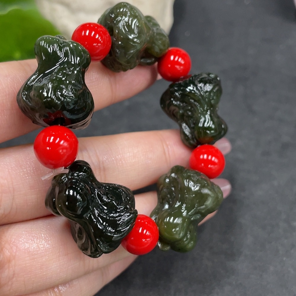 H33841406 Hetian Jade Bead Bracelet with Non-Hetian Jade Beads, Total Weight Approx. 48.8g