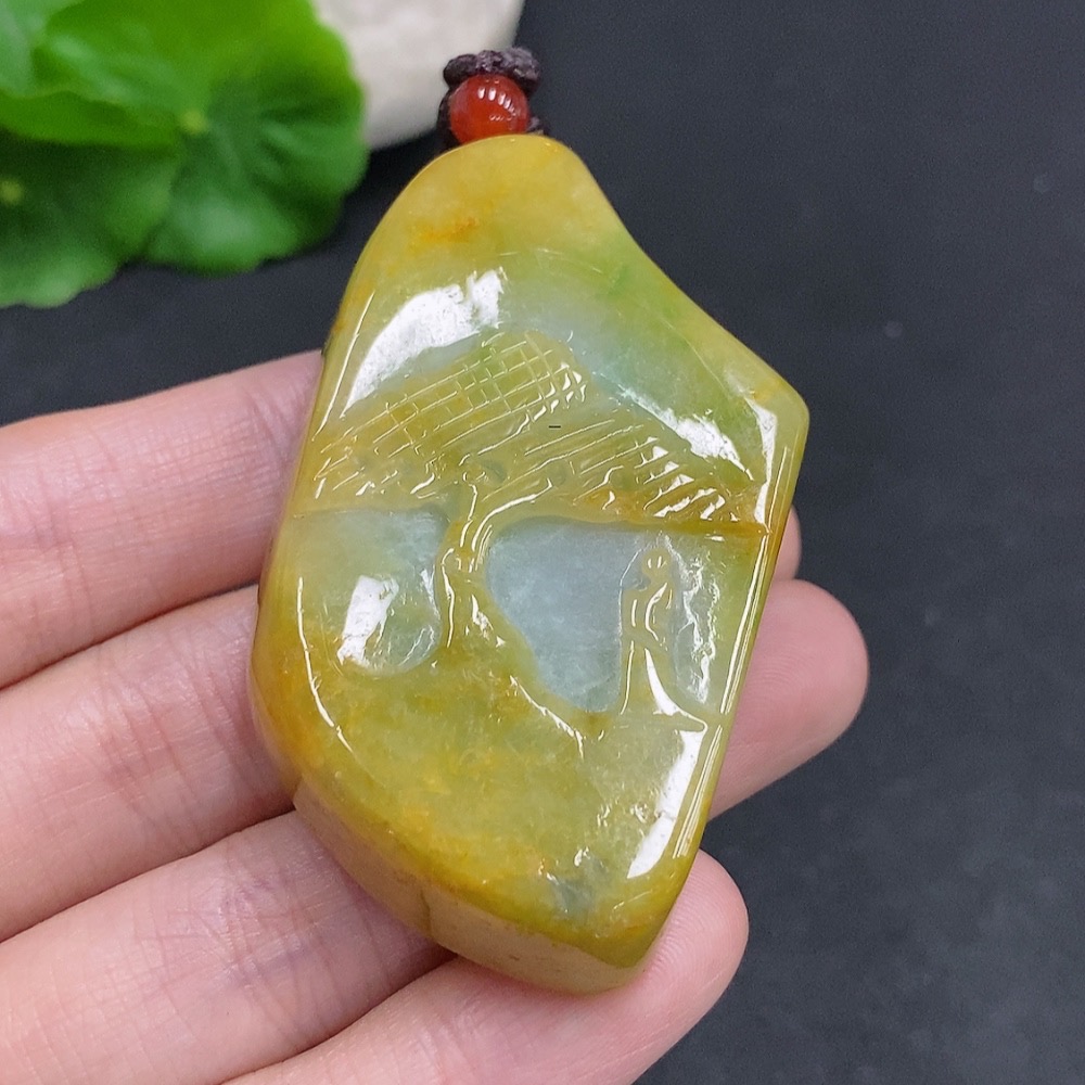 F34061636 Jadeite Hanging Ornament of Meeting Friends under a Pine Tree