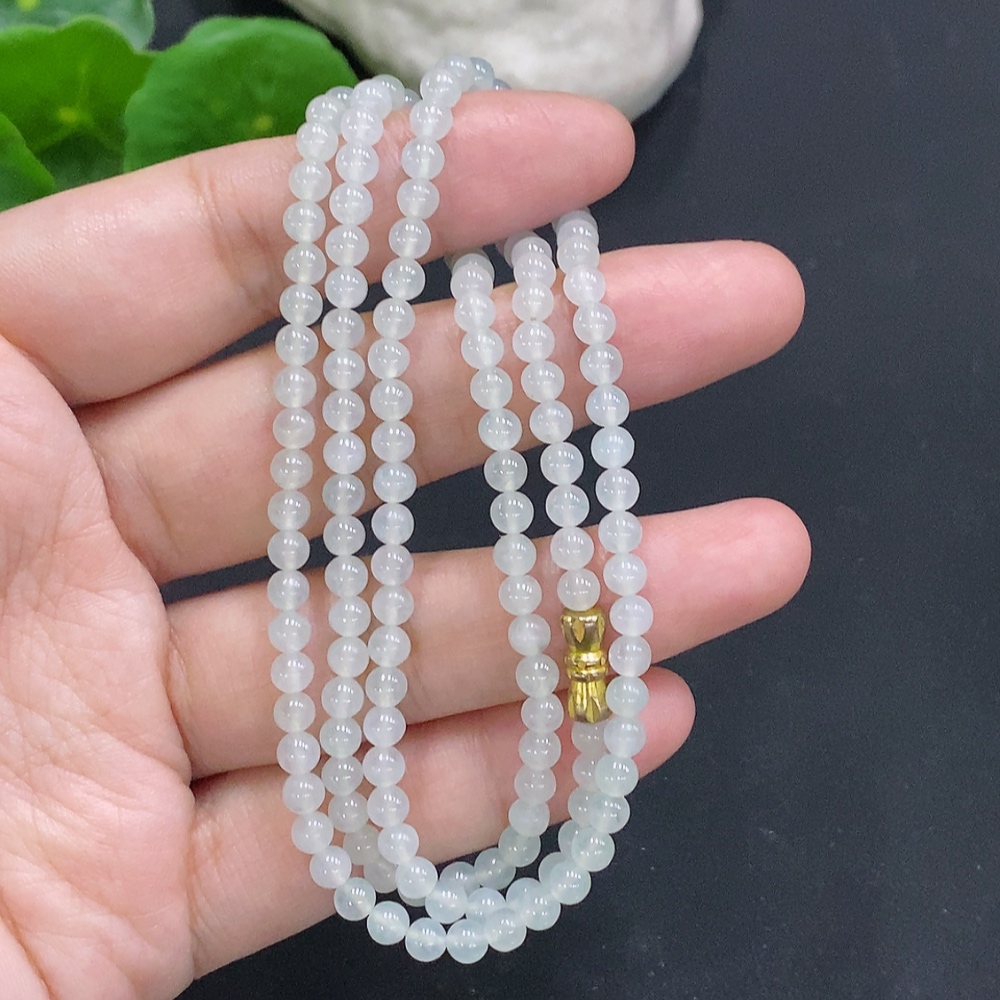 F33825690 Jadeite Bead Necklace Approx. 4mm Non-Gold Total Weight About 19g