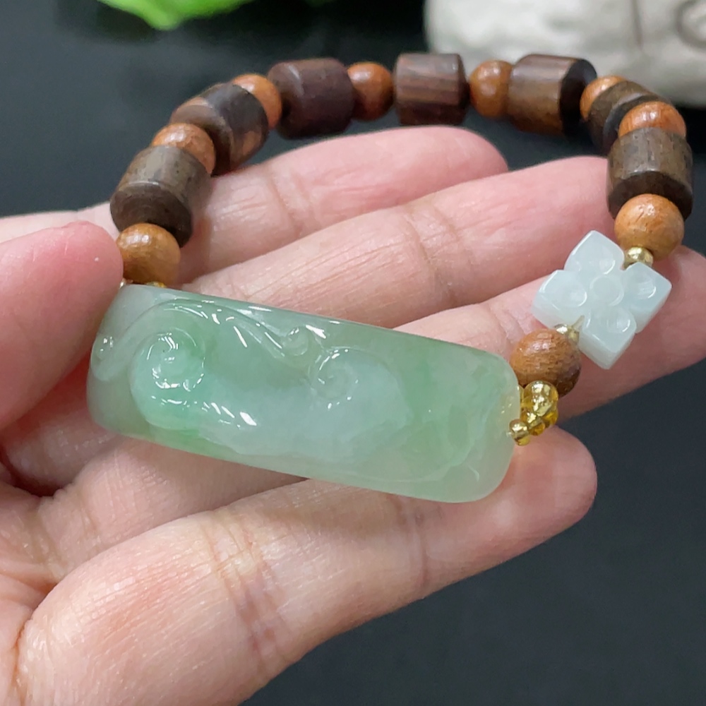 F34076926 Jadeite Hand Plate Total Weight Approx. 15.59g With Non-A Grade Beads