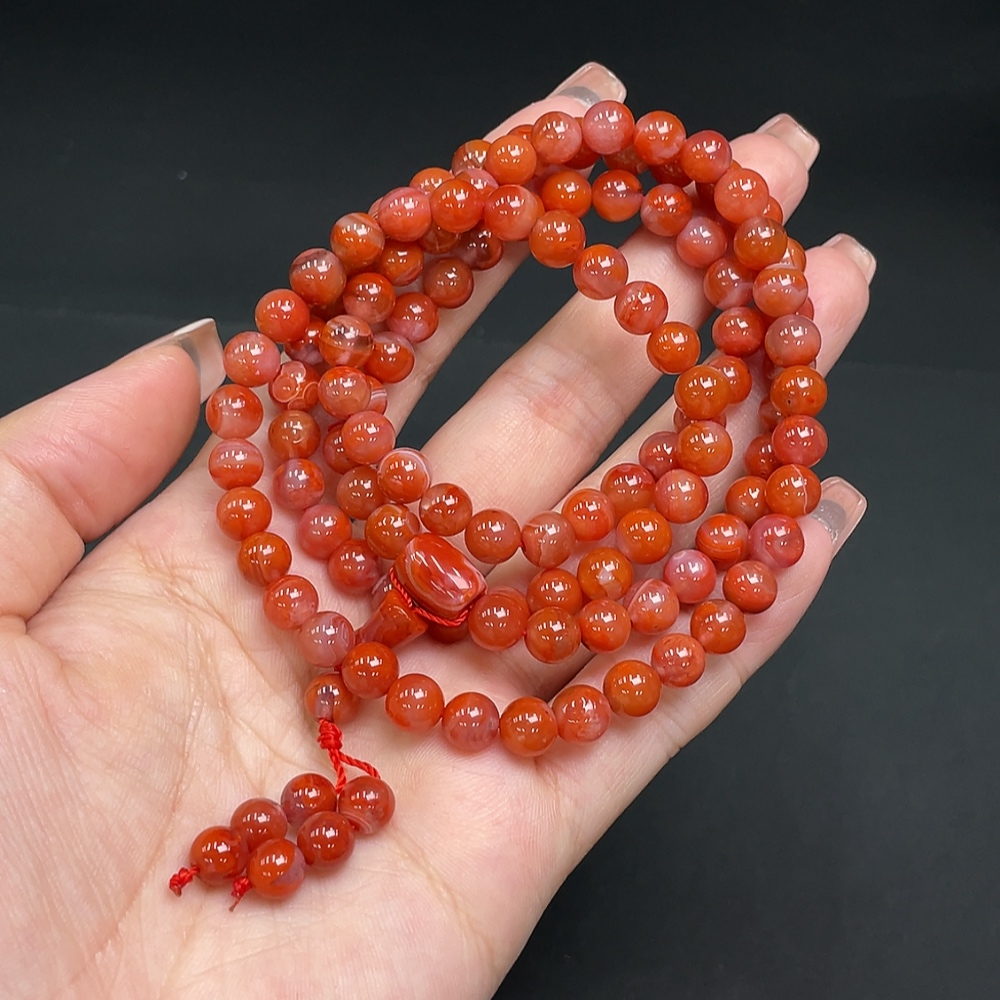 C14530213 South Red Agate Bead Strand, Approx. 47.35g, 6.5mm