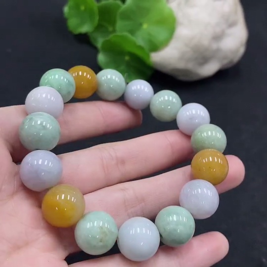 F34057167 Jadeite Bracelet Approx.13mm Beads Total Weight 55.9g Yellow Beads Non-A