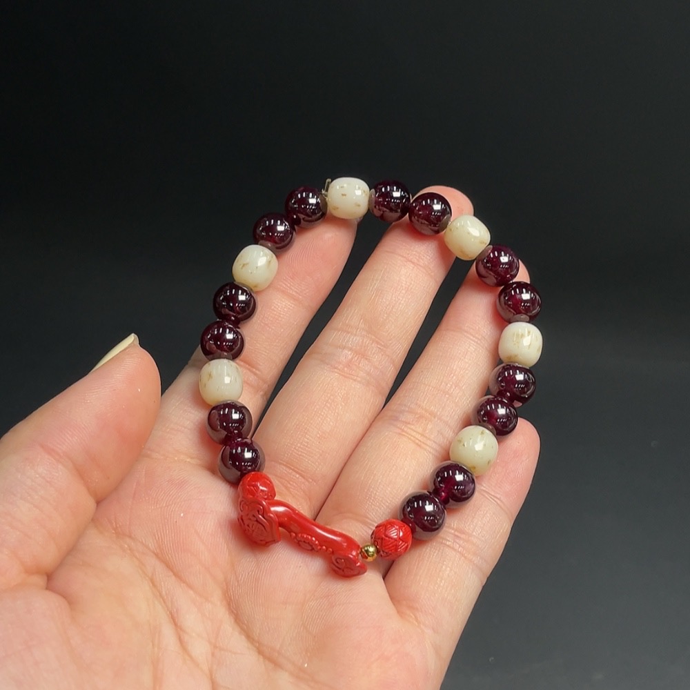 C22446302 Garnet Bracelet approx. 8.4mm total weight approx. 27.18g with Hetian Jade