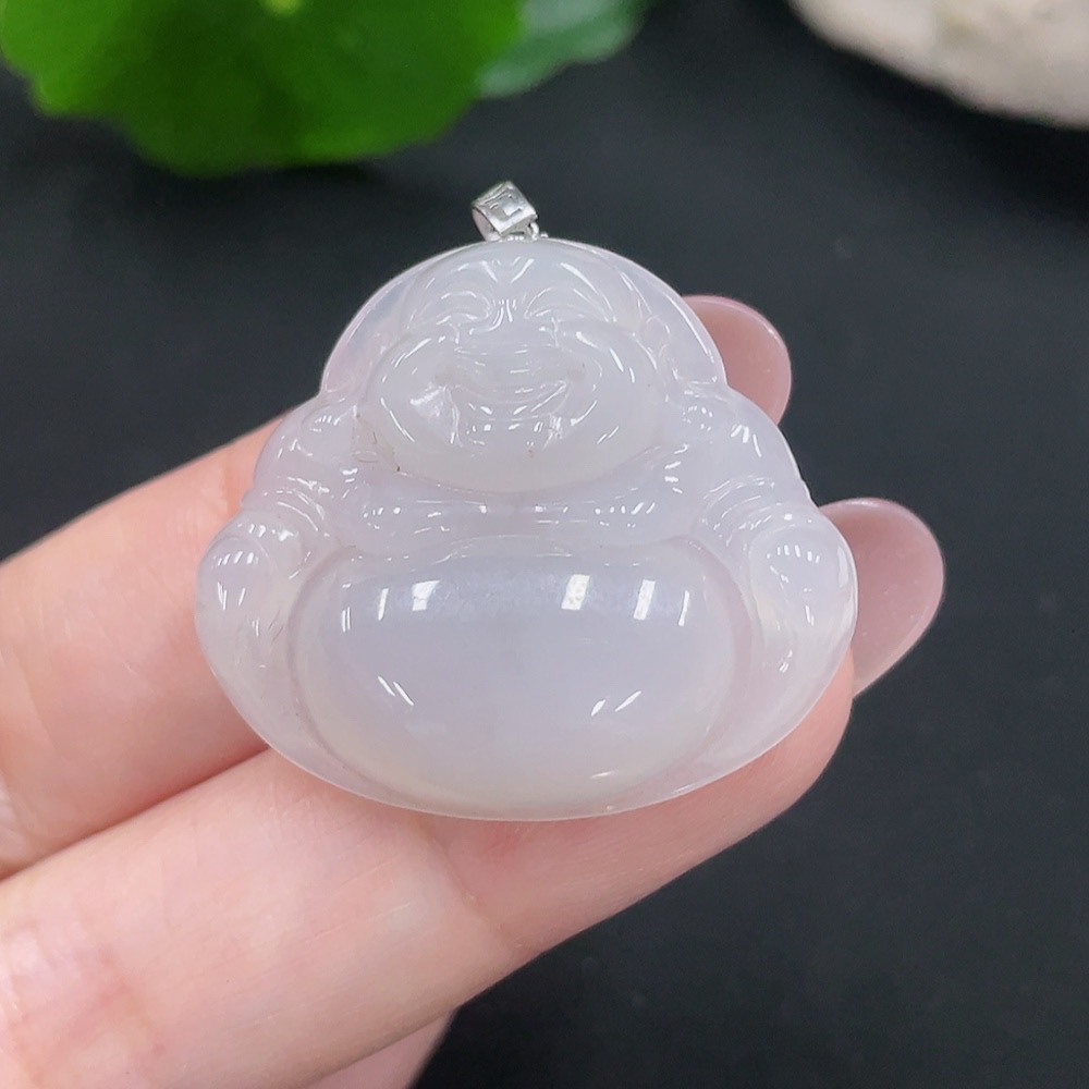 F28225757 Jadeite Buddha Pendant with 18K Gold Clasp, Total Weight Approximately 6.7g