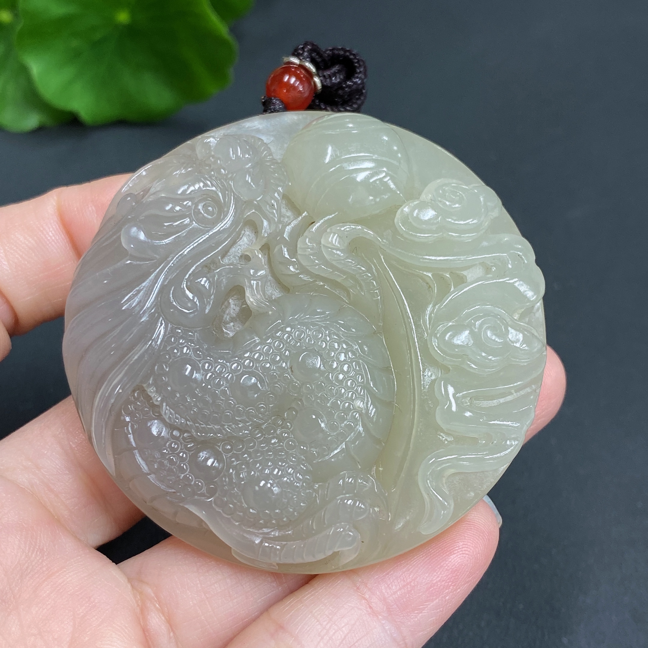 H16827761 Hetian Jade Pendant Dragon Plaque Gross Weight Approx. (with rope) 60.1g