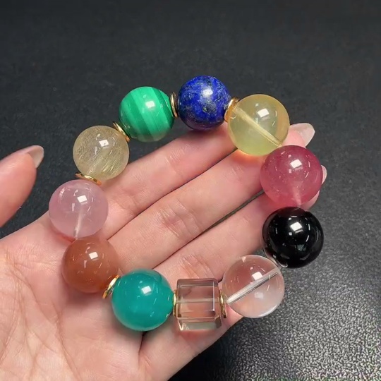 C33888694 Crystal Bracelet with Non-Natural Gemstones, Non-Gold, Total Weight Approx. 91.48g, Size Approx. 18.5mm (Mixed Stones)