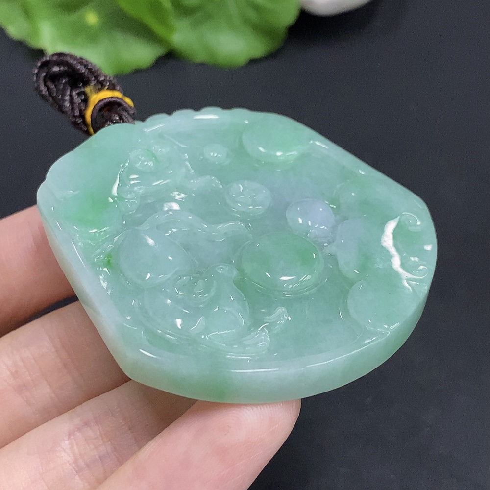 F31595408 Jadeite Auspicious Mouse Pendant Total Weight Approx. 46.9g (Including String Weight)