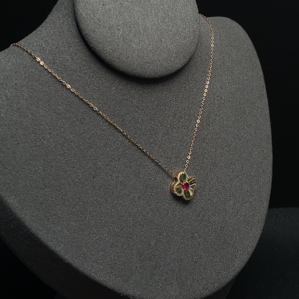 C29370129 Ruby Inlaid Necklace, 18k Gold, Item Weight Including Chain Approximately 2.17g