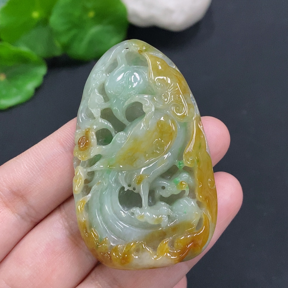 F34962716 Phoenix Pendant (Total Weight: Approx. 28.9g, Yellow Color Origin Undetermined)