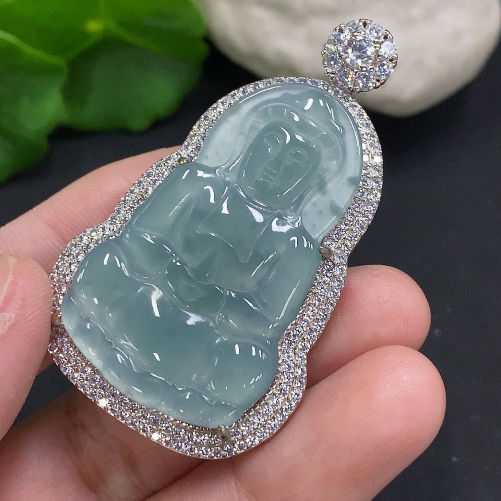 F35107734 Jadeite Guanyin Inlaid Pendant Non-Gold Inlaid Total Weight About 15g