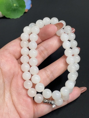 H35100014 Hetian Jade Bead Necklace, Approx. 9.1mm, Total Weight Approx. 61.5g