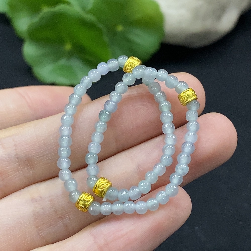 F34996629 Jadeite Bead Bracelet Approx. 3mm Non-Gold-Inlaid Total Weight Approx. 3.33g