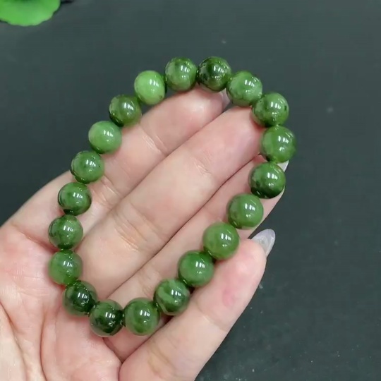 H33847691 Hetian Jade Bracelet, Approx. 9.4 mm Beads, Total Weight About 27.9g