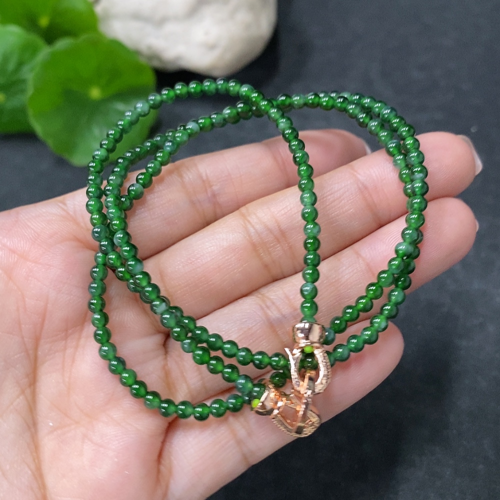 F34030536 Jadeite Bead Necklace Approx. 3mm Non-Gold Total Weight Approx. 9.82g