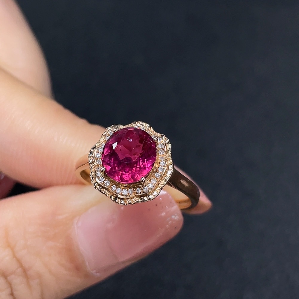 C32785373 18K Tourmaline Ring with Diamond Accents, Total Weight Approx. 2.43g, Size 14