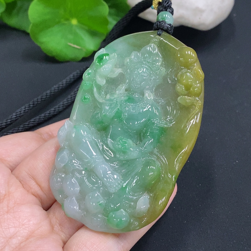 F30484670 Jadeite Tara Pendant Total Weight Including Rope Approximately 69.4g (Color Origin Undetermined)