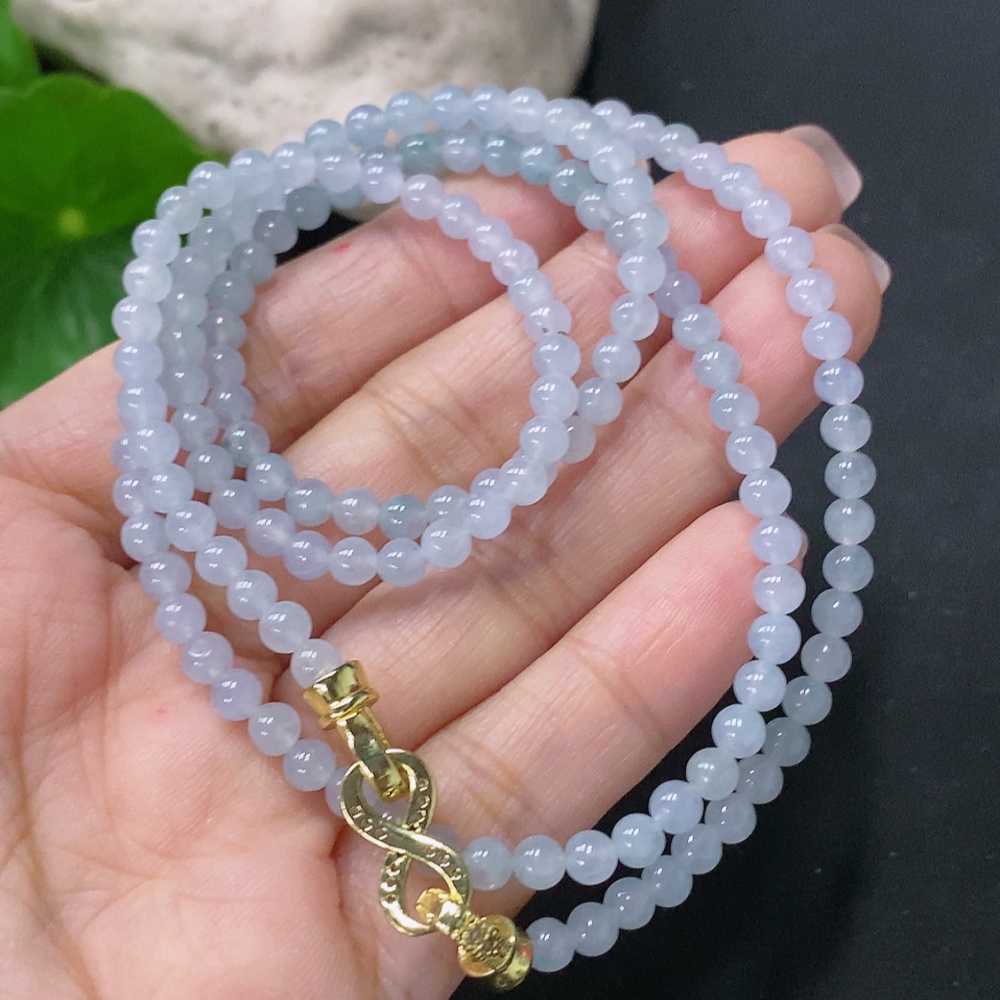 F35087875 Jadeite Bead Necklace Approximately 3.8mm Bead Size Total Weight About 17g Non-Gold Clasp