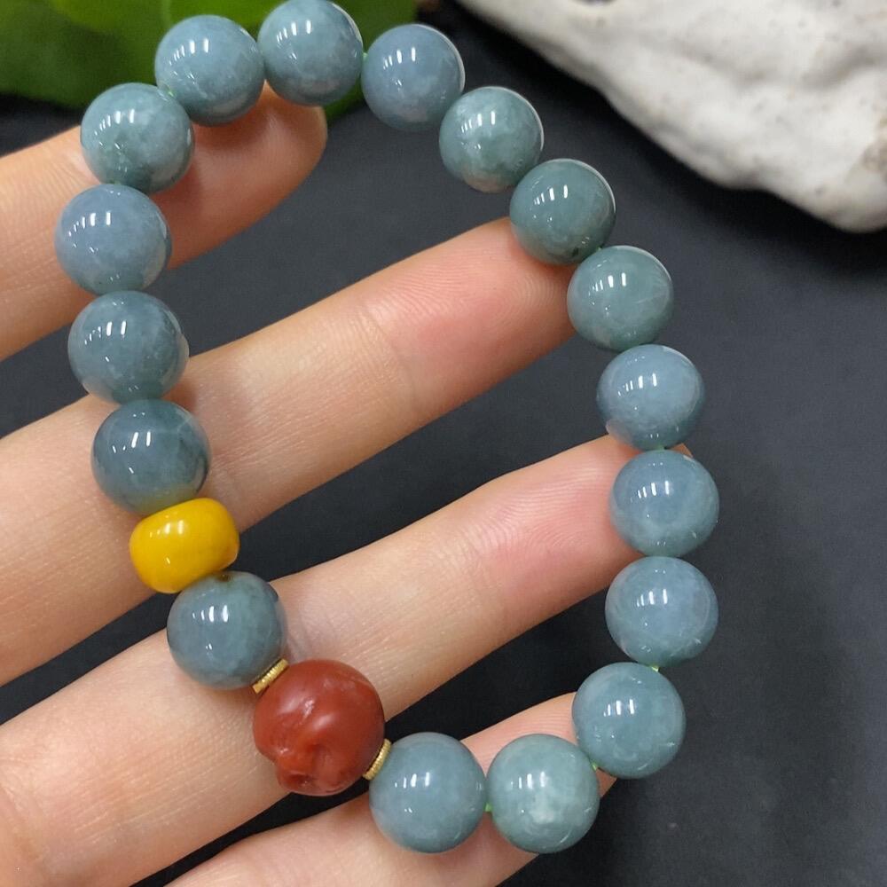 F3366443 Jadeite Bead Necklace Size 9.7 with Non-Jadeite Beads